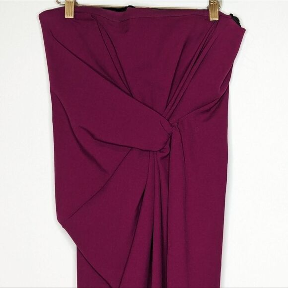 ZARA Strapless Draped Purple Plum Cocktail Bridal Side Slit Midi Dress - Picture 4 of 9